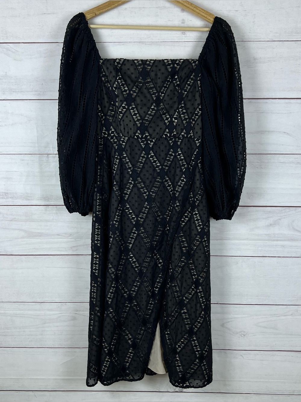 Alice + Olivia Tania Wrap Effect Crochet Trimmed Swiss Dot Georgette Dress Sz 2